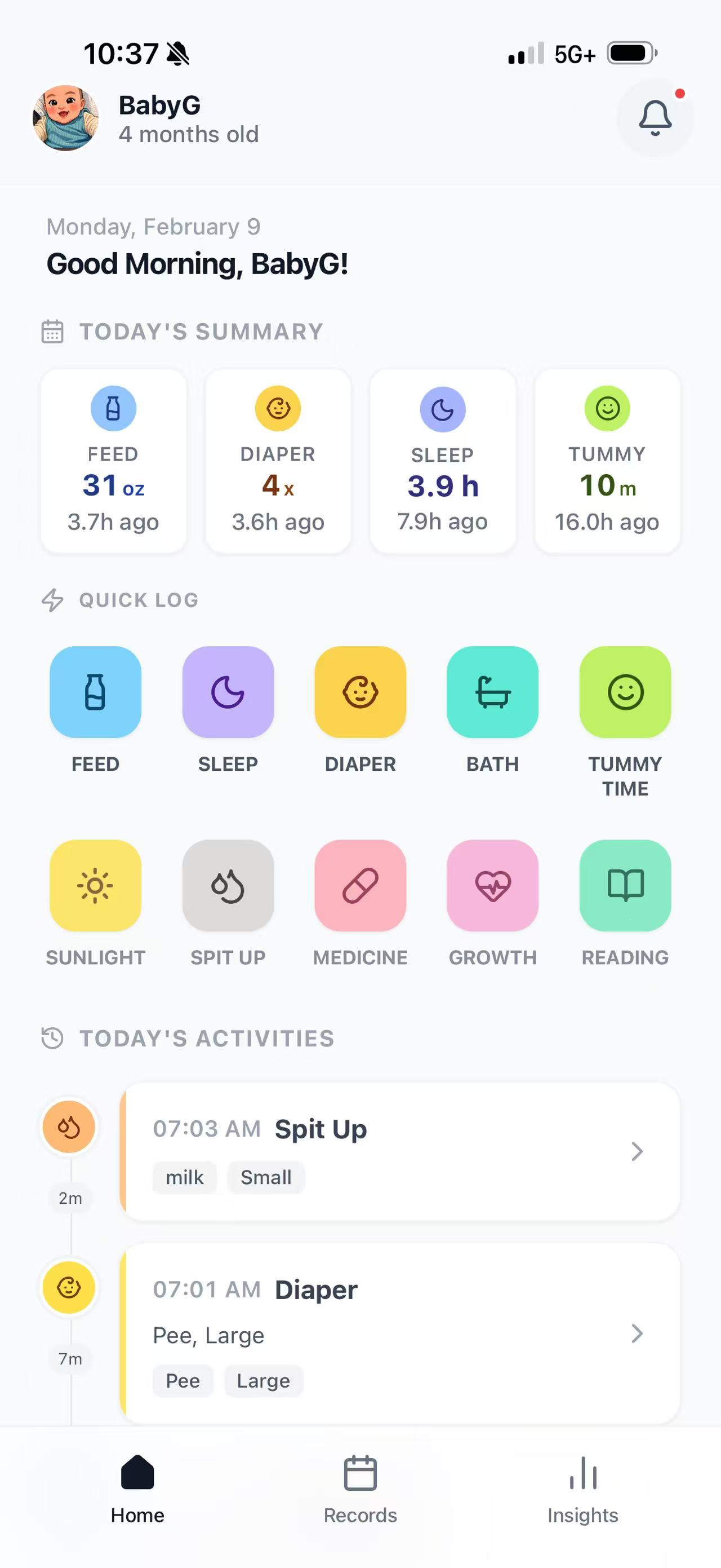 Lulla Care app — Home screen
